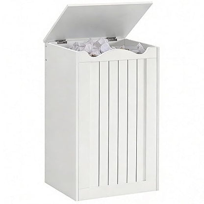 YATINEY Trash Can Cabinet,13 Gallons Hidden Kitchen Garbage Can with Lid, No Inner Bin Needed, Wooden Recycling Trash Bin Cabinet for Kitchen, Living Room White WB05WW