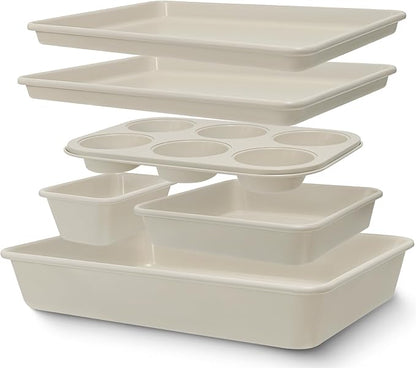 Baking Pans Set, Nonstick Bakeware Sets, Oven Pans for Cooking, AIVIKI 6 Pieces Baking Set Including Cookie Sheet, Deep Roaster Pan, Square Pan, Loaf Pan, Muffin Pan, Carbon Steel Baking Set by AIVIKI