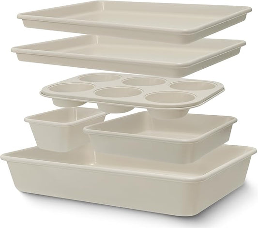 Baking Pans Set, Nonstick Bakeware Sets, Oven Pans for Cooking, AIVIKI 6 Pieces Baking Set Including Cookie Sheet, Deep Roaster Pan, Square Pan, Loaf Pan, Muffin Pan, Carbon Steel Baking Set by AIVIKI