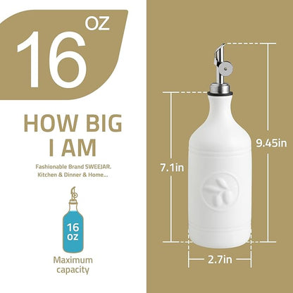 Sweejar 16 Oz Ceramic Olive Oil Dispenser Bottle, Oil Dispenser for Kitchen with Gravity Spout, Relief Opaque Oil Container for Evoo, Avocado Oil, Vinegar, Soy Sauce, 1 Pack(Beige, Gold Spout) - Image 5