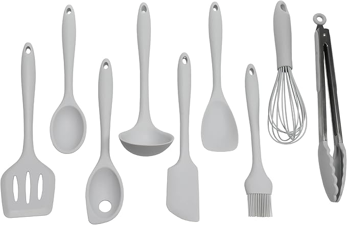 Chef Craft - Premium Silicone Kitchen Tools and Utensils Set, Non-Scratch, Withstands Temperatures up to 450°F, BPA-Free, 9 Piece Cooking Utensils Set, Gray by ChefCraft
