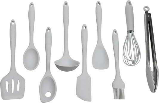 Chef Craft - Premium Silicone Kitchen Tools and Utensils Set, Non-Scratch, Withstands Temperatures up to 450°F, BPA-Free, 9 Piece Cooking Utensils Set, Gray by ChefCraft