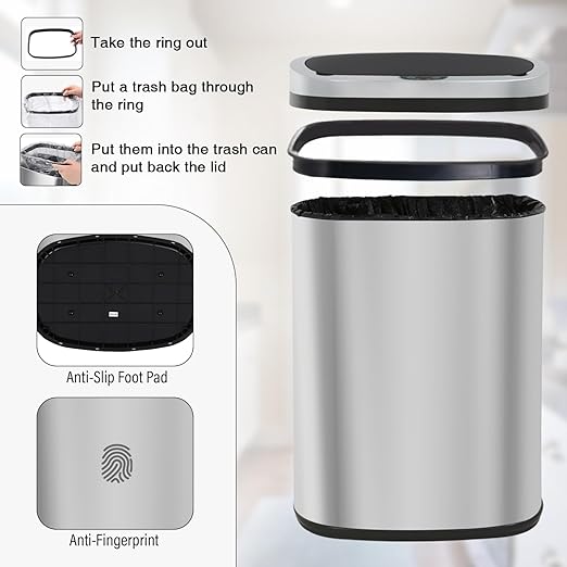PayLessHere | 13 Gallon Stainless Steel Trash Can | Steel | Automatic Touchless Lid with Motion Sensor | Kitchen Garbage Can with Waterproof Design | for Home, Office, Bathroom | Pack of 1 - Image 6