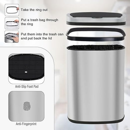 PayLessHere | 13 Gallon Stainless Steel Trash Can | Steel | Automatic Touchless Lid with Motion Sensor | Kitchen Garbage Can with Waterproof Design | for Home, Office, Bathroom | Pack of 1 - Image 6