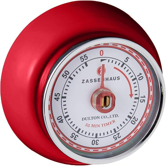 Zassenhaus Magnetic Retro Kitchen Timer, Classic Mechanical Cooking Timer (Red), 2.75-Inch by Zassenhaus
