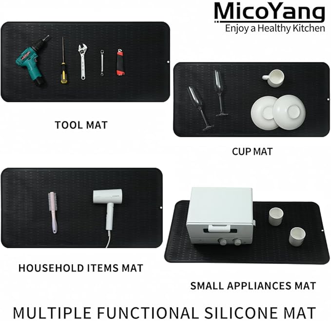 MicoYang Silicone Dish Drying Mat for Multiple Usage,Easy clean,Eco-friendly,Heat-resistant Silicone Mat for Kitchen Counter or Sink,Refrigerator or Drawer Liner Black 5XL 36inches x 18inches - Image 4