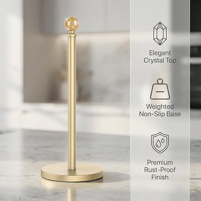 Gold Paper Towel Holder Countertop, Unique Gold Ball Decor,Brass Paper Towel Holder for Kitchen - Sturdy, Durable, and Elegant Home Decor for Kitchen