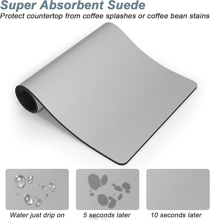 Rnivvi Coffee Mat, 16" x 24" Coffee Bar Mats for Espresso Machine Station Accessories and Organizer, Hide Stain Rubber Backed Absorbent Dish Drying Pad for Kitchen Counter, Cute Bar Decor Pad, Gray - Image 3