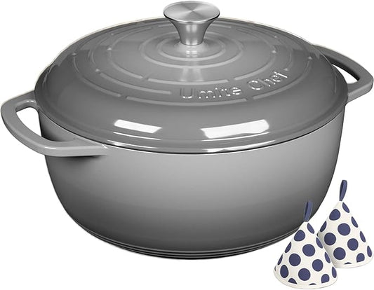 Enameled Cast Iron Dutch Oven - Umite Chef 6QT Pot with Lid & Cotton Potholders - Dual Handles -Versatile Heavy Duty Cookware for Bread Baking，Braising, Stews, Roasting（Grey） by UmiteChef