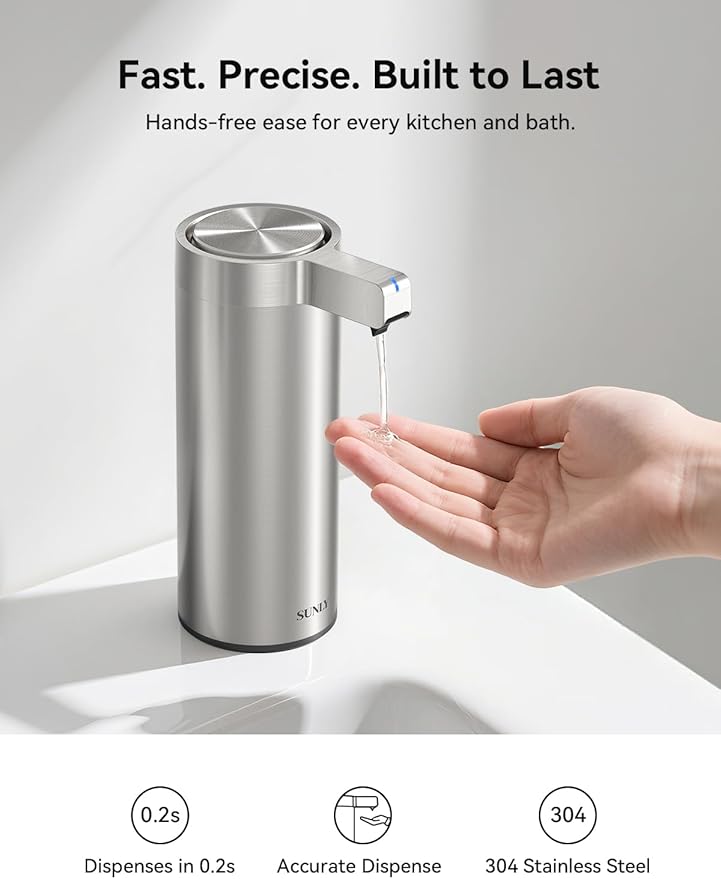 SUNLY Touchless Automatic Soap Dispenser – Clog-Free Pump, 0.2s Fast Sensor, USB-C Rechargeable, Smudge-Resistant Stainless Steel, for Kitchen & Bathroom Soap Dispenser - Image 2