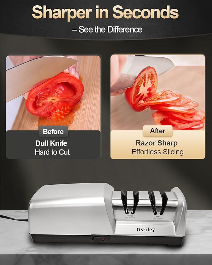 Electric Knife Sharpener for Kitchen – Professional 2-Stage 100% Diamond System with 20° Precision Angle, Fast Sharpening to Restore & Polish Chef Knives (2-Stage Silver) - Image 2