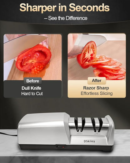 Electric Knife Sharpener for Kitchen – Professional 2-Stage 100% Diamond System with 20° Precision Angle, Fast Sharpening to Restore & Polish Chef Knives (2-Stage Silver) - Image 2