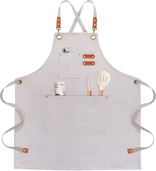 OUNLEN Chef Apron for Men Women Canvas Aprons with 3 Pockets Cross Back Resistant Work Apron for Cooking by OUNLENAPRON