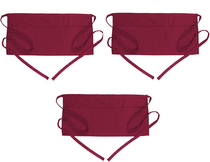 BOHARERS Waist Apron with 3 Pockets 3 Pack - Red Waitress Server Short Apron by BOHARERS