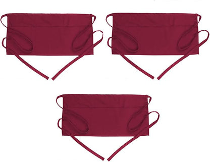 BOHARERS Waist Apron with 3 Pockets 3 Pack - Red Waitress Server Short Apron by BOHARERS