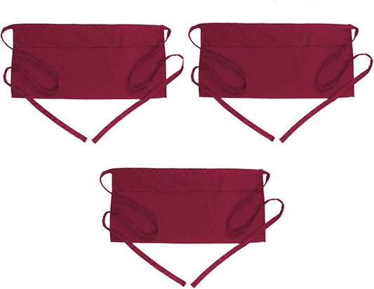 BOHARERS Waist Apron with 3 Pockets 3 Pack - Red Waitress Server Short Apron by BOHARERS