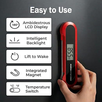 Professional 3X Faster 0.5sec Instant Read Meat Thermometer Digital, High Accuracy ±0.5°F, IP67 Waterproof, Auto Wake/Sleep & Rotate Display, NSF & NIST Certified, Backlight Fry Oil Candy Thermometer - Image 5