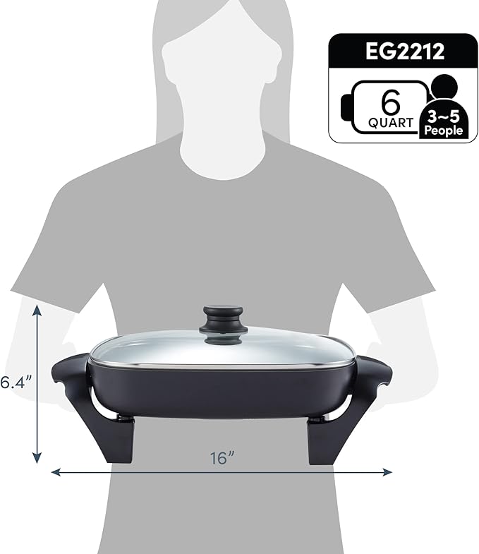 Elite Gourmet 12"x12"x2.15” Ceralast™ PFAS Free Ceramic Electric Skillet, Dishwasher Safe, Rapid Heat Up, 1200W, Dark Grey - Image 7