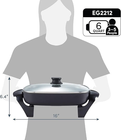 Elite Gourmet 12"x12"x2.15” Ceralast™ PFAS Free Ceramic Electric Skillet, Dishwasher Safe, Rapid Heat Up, 1200W, Dark Grey - Image 7
