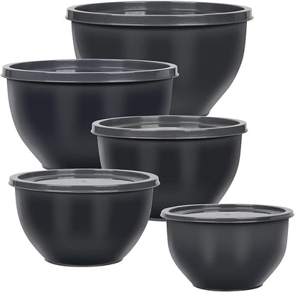 Greentainer Plastic Mixing Bowls with Lids Set for Kitchen, 5 Set Nesting Bowls for Mixing, Baking, Prepping, Cooking and Serving Food, Mixing Bowls Dishwasher, Microwave Safe by Greentainer