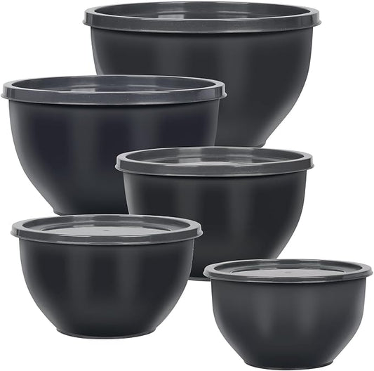 Greentainer Plastic Mixing Bowls with Lids Set for Kitchen, 5 Set Nesting Bowls for Mixing, Baking, Prepping, Cooking and Serving Food, Mixing Bowls Dishwasher, Microwave Safe by Greentainer