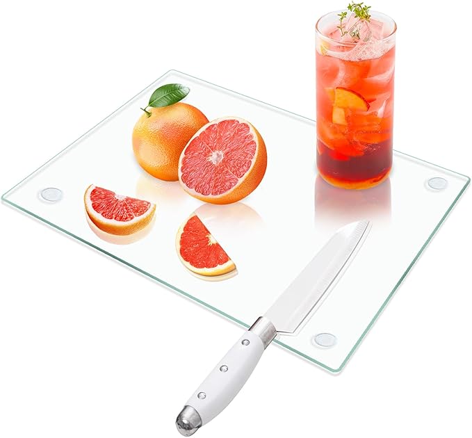 VASUHOME Tempered Glass Cutting Board for Kitchen (8x12"), Long Lasting Clear Glass Cutting Board for Countertop - Scratch, Heat, and Shatter Resistant - Easy to Clean