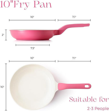 PRICUSIS Nonstick Ceramic Frying Pan, 8/10 Inch Skillet with Stay Cool Handle, Fully Coated, Induction Compatible & Oven Safe, 100% Dishwasher Safe, PTFE PFAS & PFOA Free（10 Inch, Raspberry Red）