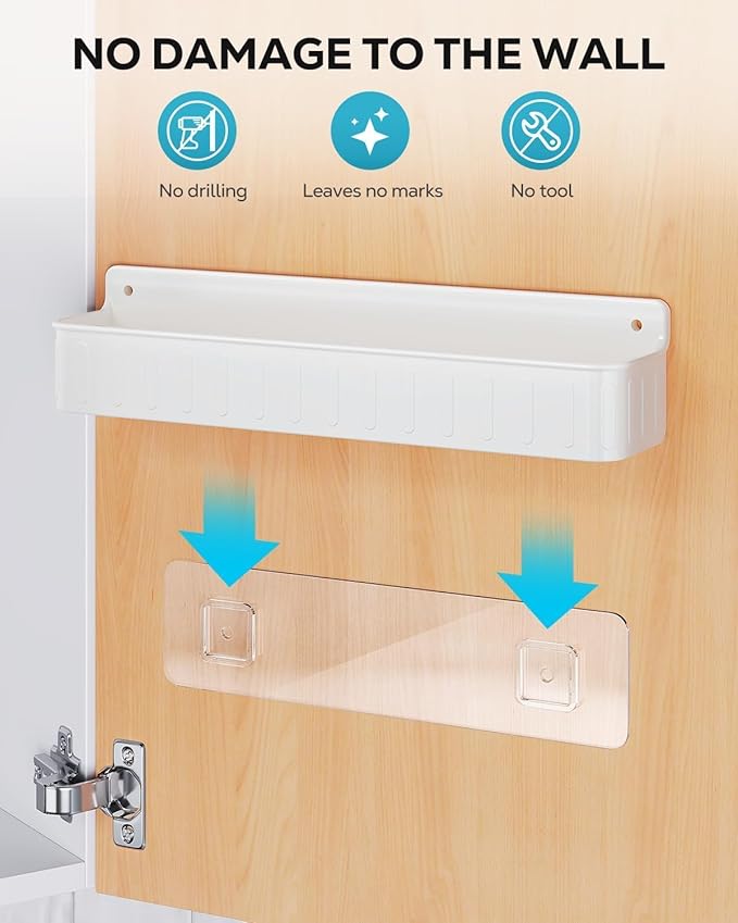 Nieifi Spice Rack Wall Mount, Spice Organizer for Spice Jars, Screw or Adhesive Hanging Organizer for Kitchen Cabinet or Pantry Door, 4 Pack, White, ABS Plastic - Image 5