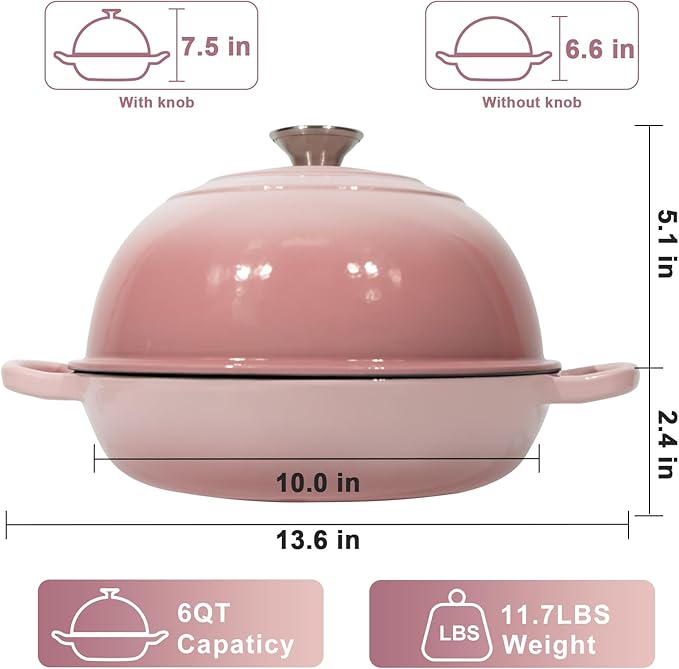 AHJ 6QT Dutch Oven For Bread Baking, Enameled Cast Iron Dutch Oven Pot with Lid, Multi-Functional Bread pan, Sourdough Baking Supplies with Proofing Basket, Cast Iron Bread Oven, Silicone Sling & Gloves. - Image 2