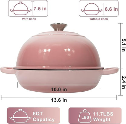 AHJ 6QT Dutch Oven For Bread Baking, Enameled Cast Iron Dutch Oven Pot with Lid, Multi-Functional Bread pan, Sourdough Baking Supplies with Proofing Basket, Cast Iron Bread Oven, Silicone Sling & Gloves. - Image 2