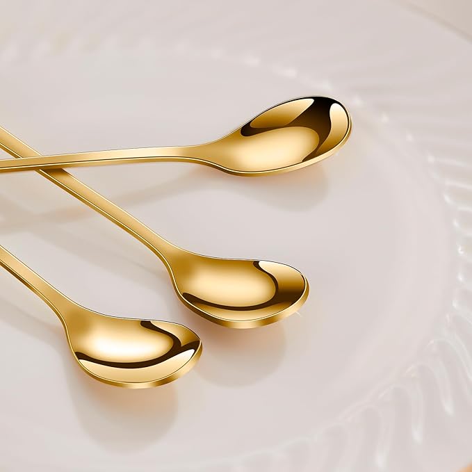 Gold Tulip/Rose Handle 12-Pcs Mini Coffee Spoons Set - 6" Stainless Steel for Espresso, Tea, Dessert - Ideal for Demitasse & Small Servings - Image 7