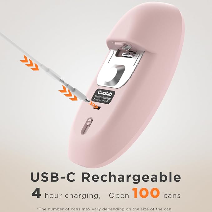Canslab Ultrablde SE - USB Rechargeable Electric Can Opener for Kitchen for Seniors with Arthritis- Cordless Battery Powered Automatic, Side Cut, Smooth Edge, Handsfree, for Small or Large Cans, Pink - Image 2