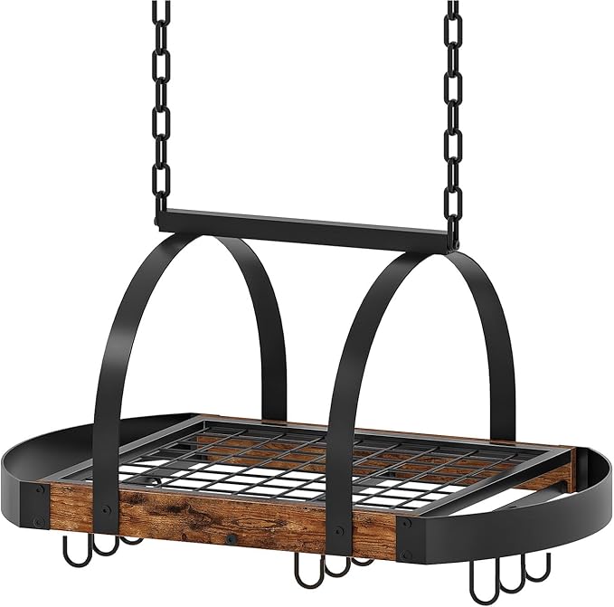 CHOEZON Hanging Pot Rack, Pot Hanger for Kitchen, Ceiling Mounted Pot Holder, Cookware Organizer with 9 S-Shaped Hooks, for Pot, Pan Storage, Space-Saving, Rustic Brown and Black TPR07BF by Choezon