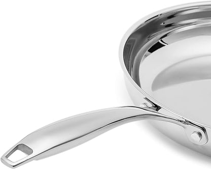 Amazon Basics 2-Piece Stainless Steel Induction Frying Pan Set, Oven Safe, Riveted Handle, Heat Distributes Evenly, 8-inch & 10-inch, Silver - Image 2