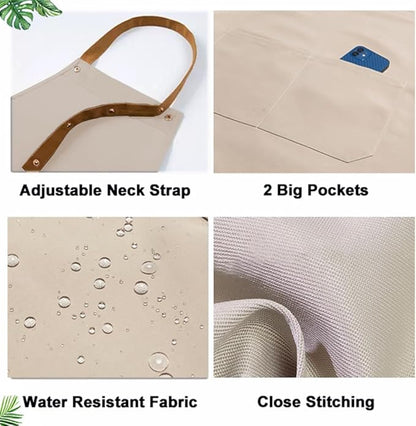 Kitchen Bib Apron with Pockets, Women Men Adjustable Neck Strap Water Resistant Apron for Chef Artist Waiter