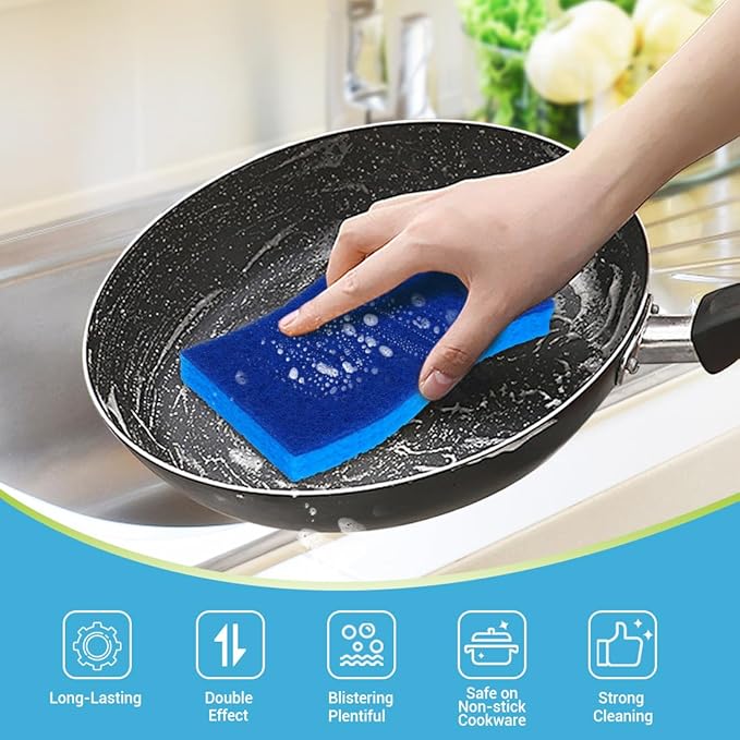 AIDEA XL Scrub Sponges Non-Scratch 12Count, Extra Large Sponges Kitchen, Sponge for Dishes, Cleans Fast Without Scratching Safe for Non-Stick Cookware, Cleaning Power for Kitchen, House - Image 4