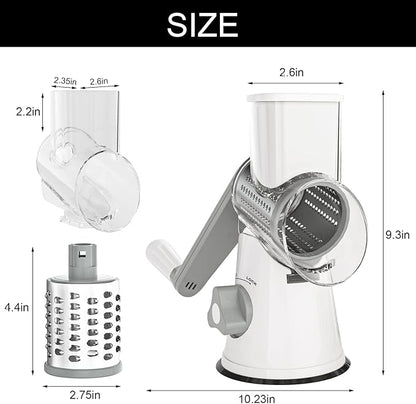Cambom 5 in 1 Rotary Cheese Grater Hand Crank Cheese Shredder for Fresh Cheese, Vegetable, Nuts,Non-slip Suction Base, Five Blades, White - Image 9