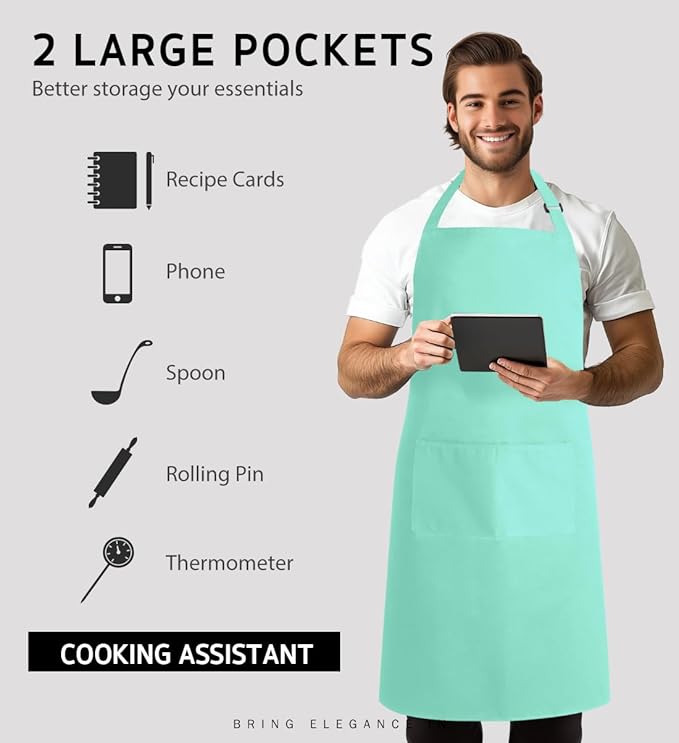 Syntus Apron for Men Women, Adjustable Cooking Kitchen Chef Aprons with 2 Pockets, Cotton/Polycotton/Polyester - Image 4