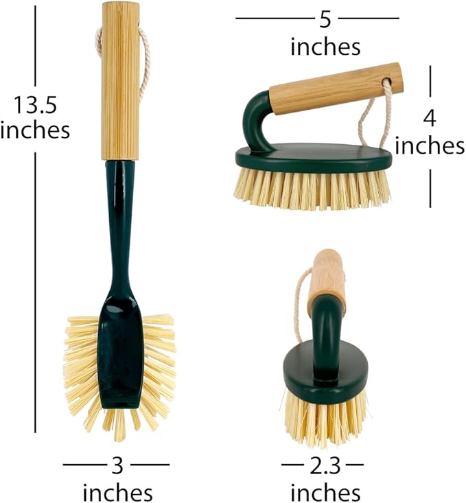 Pine-Sol Scrub Brush Cleaning Tool Set - Heavy Duty Brushes with Bamboo Handles, Dustpan, Shower Squeegee - Dishwashing, Kitchen, and Bathroom Cleaning Supplies, 6 Pieces - Image 4