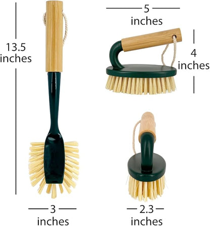 Pine-Sol Scrub Brush Cleaning Tool Set - Heavy Duty Brushes with Bamboo Handles, Dustpan, Shower Squeegee - Dishwashing, Kitchen, and Bathroom Cleaning Supplies, 6 Pieces - Image 4
