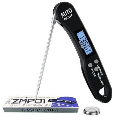 Instant Read Meat Thermometer, 1.2s Fast Read, ±1°F Accuracy, -58°F to 572°F, 4.4" Foldable Probe, 0 °C Calibration, Min/Max (Session), Auto-Rotating Backlit Display, °F/°C, Magnetic Back, Auto-Off by Meatender