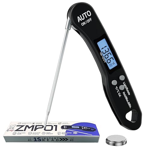 Instant Read Meat Thermometer, 1.2s Fast Read, ±1°F Accuracy, -58°F to 572°F, 4.4" Foldable Probe, 0 °C Calibration, Min/Max (Session), Auto-Rotating Backlit Display, °F/°C, Magnetic Back, Auto-Off by Meatender