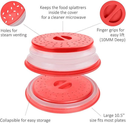 Microwave Cover for Food,Collapsible Microwave Splatter Cove,Fruit Drainer Basket,BPA-Free Made of TPR & PP Dishwasher Safe 10.5 inch (RED) - Image 6