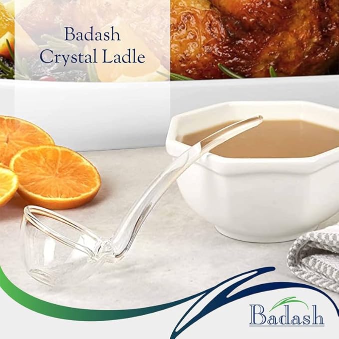 Badash 6" Small Glass Gravy Ladle, Artisan Heritage Quality Mouth-Blown Lead-Free Crystal, Elegant Small Spoon-Sized Serving Clear Utensil perfect For Sauce & Salad Dressing, Presentation Packaging
