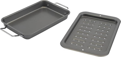 GoodCook Everyday Broiler Baking Pan with Built-in Handles Nonstick Warp-Resistant Heavy-Gauge Steel Construction Even-Heating Oblong Pan with Drip Rack, 7x11-Inch, Gray