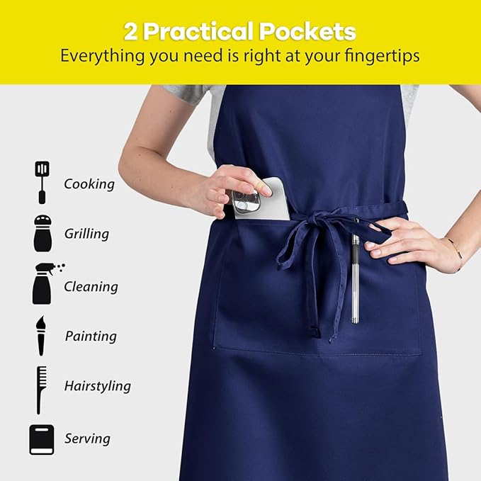 ROTANET Extra Large Apron for Men Adjustable Bib Aprons with 2 Pockets Cooking Kitchen Women Chef Water & Oil Resistant - Image 4