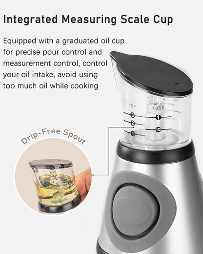Oil Dispenser Bottle, 17oz Olive Oil Dispenser Oil Sprayer, Clear Glass Refillable Oil and Vinegar Dispenser Bottle with Measuring Scale Pump for Kitchen, Cooking, Salads, Baking Frying