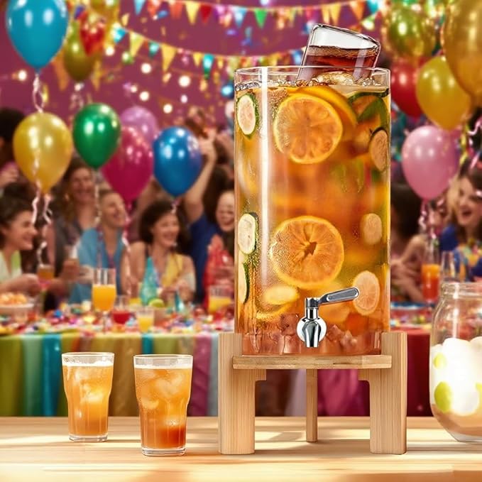 Beverage Dispenser,2.1 Gallon Glass Drink Dispenser with Stand,Glass water dispenser with Spigot, Large Drink Dispensers for Parties,Water Dispensers for Bar,Wedding,Restaurants 8L - Image 2