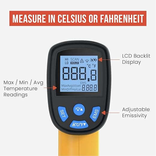 Chef Pomodoro Digital Oven Thermometer, Infrared Thermometer for Cooking, Kitchen Gadgets, LCD Display, Food Thermometer Digital for Pizza Oven, Gas Oven, Electric Oven, BBQ, and More -58℉～1022℉