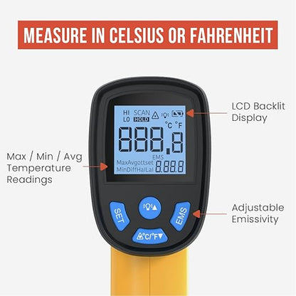 Chef Pomodoro Digital Oven Thermometer, Infrared Thermometer for Cooking, Kitchen Gadgets, LCD Display, Food Thermometer Digital for Pizza Oven, Gas Oven, Electric Oven, BBQ, and More -58℉～1022℉